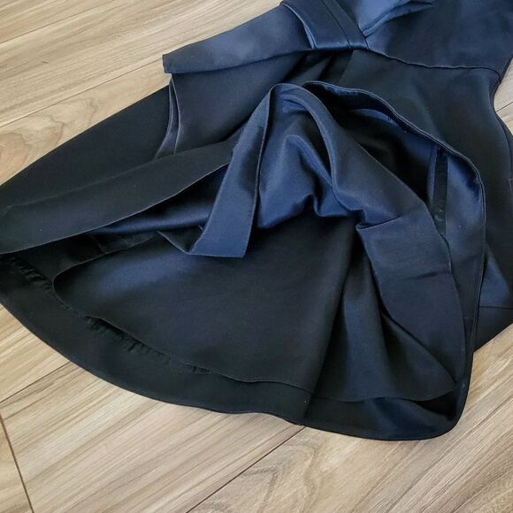 Haltston Heritage Satin Strapless Bow Front Cascading Cocktail Dress in Black - Picture 13 of 16